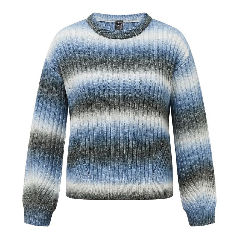 H&H Women's Billow Sleeve Ombre Stripe Knit Jumper, Blue, hi-res