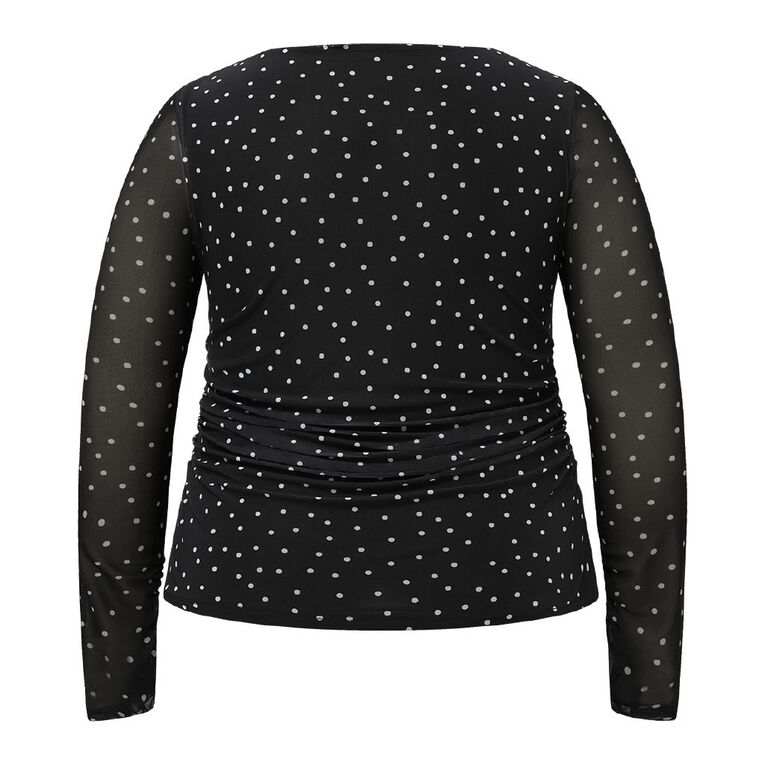 H&H Curve Women's Long Sleeve Ruched Mesh Knit Top, Black/White, hi-res