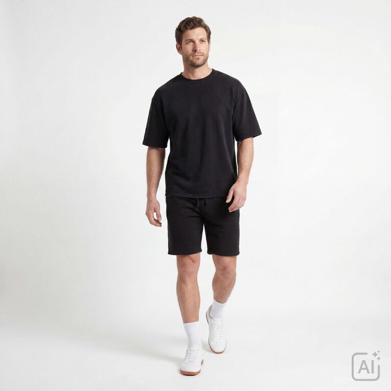 Garage Men's Plain Crew Sweat Tee, Black, hi-res