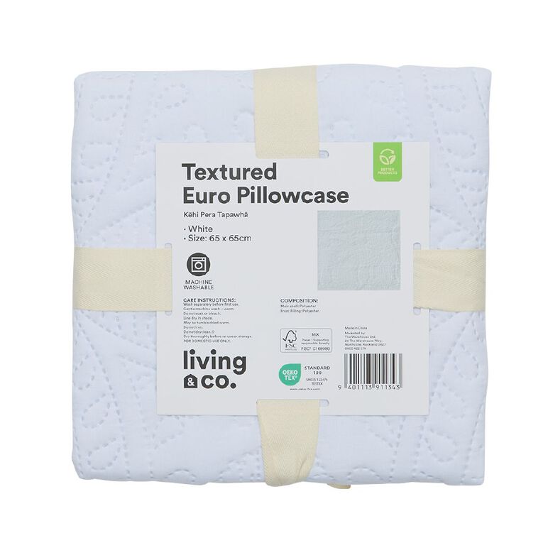 Living & Co European Pillowcase Cairo White 65cm x 65cm, , hi-res