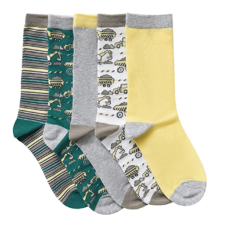 H&H Boys' Crew Jacquard Socks 5 Pack, Green Mid, hi-res