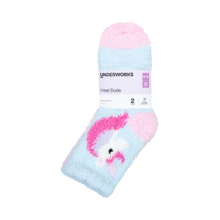 Underworks Girls' Textured Crew Socks 2 Pack, Blue, hi-res