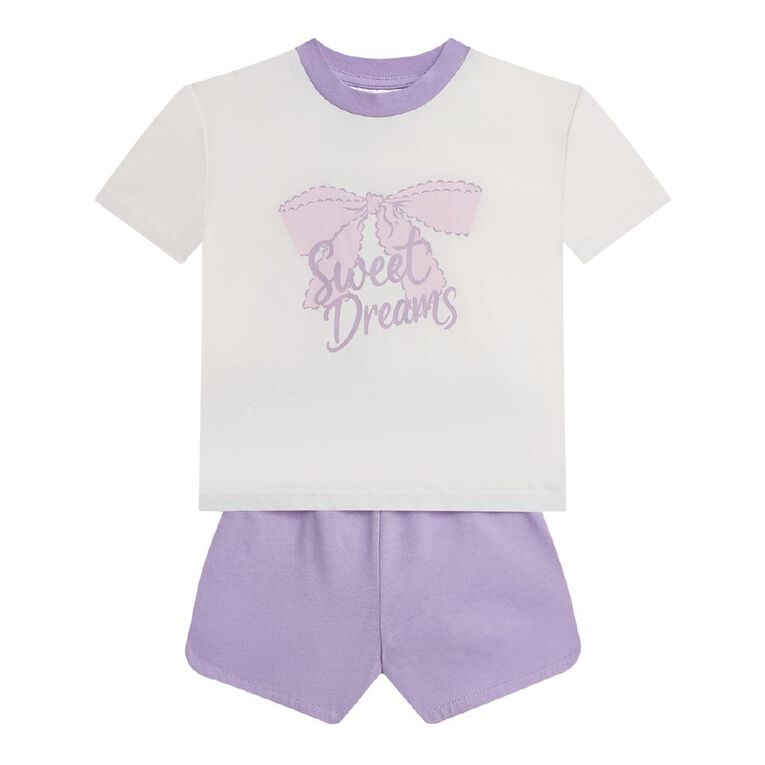 H&H Girls' Tee and Shorts Pyjama Set 2 Pack, Purple Mid, hi-res