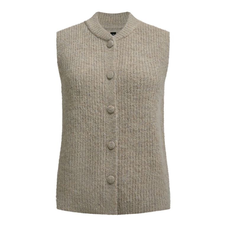H&H Women's Sleeveless Boucle Knitted Vest, Cream, hi-res
