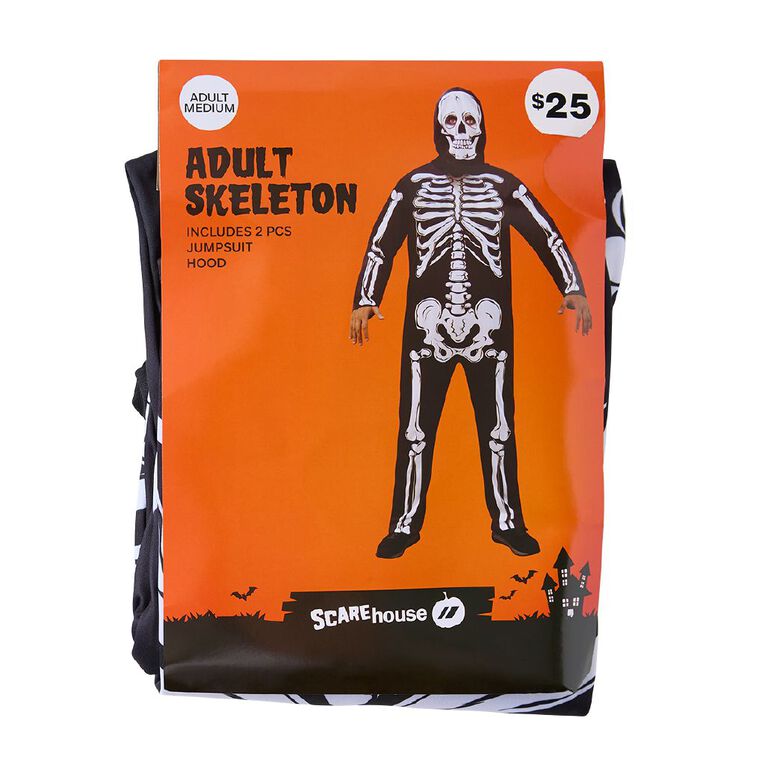 Scarehouse Adults' Skeleton Costume Medium Black/White Medium, , hi-res