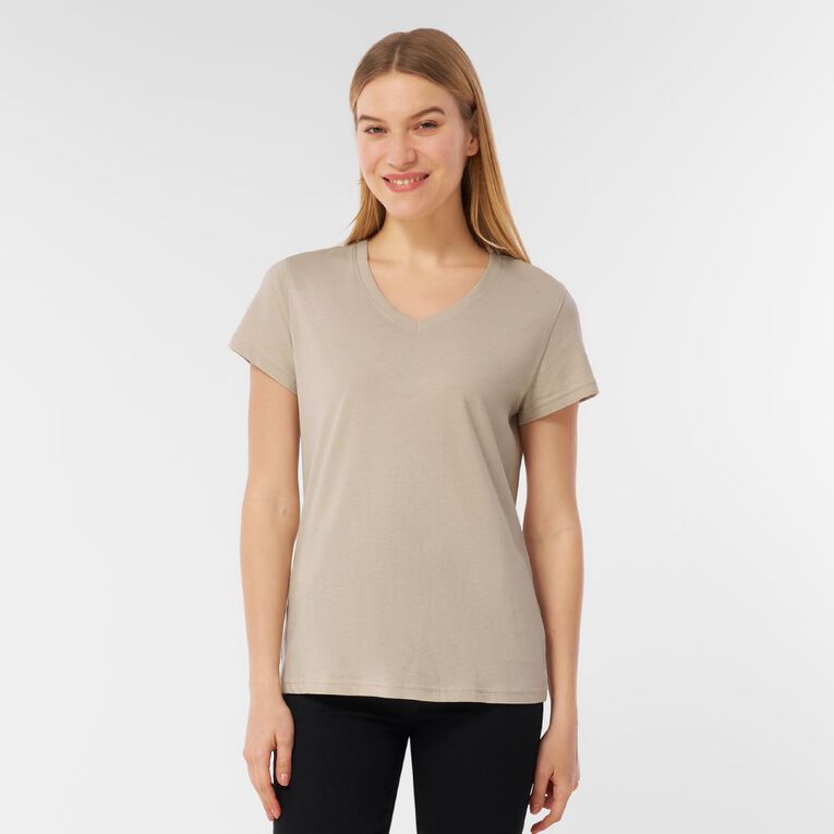 H&H Women's Essential Short Sleeve V-Neck Tee, Brown Light, hi-res