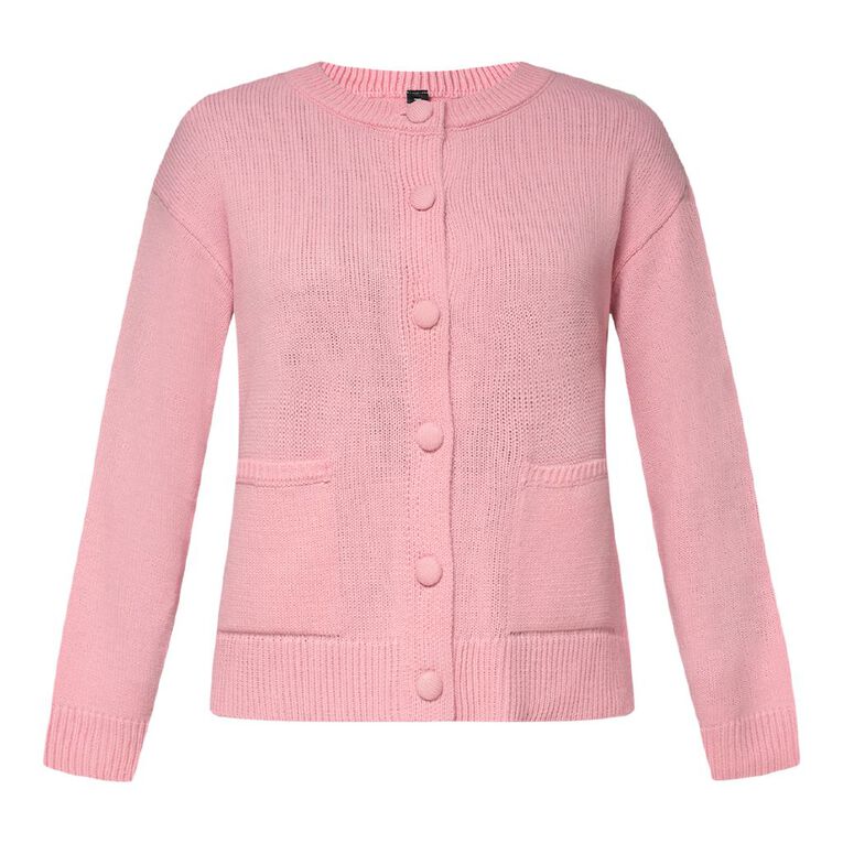 H&H Women's Chunky Button Crew Cardigan, Pink Light, hi-res