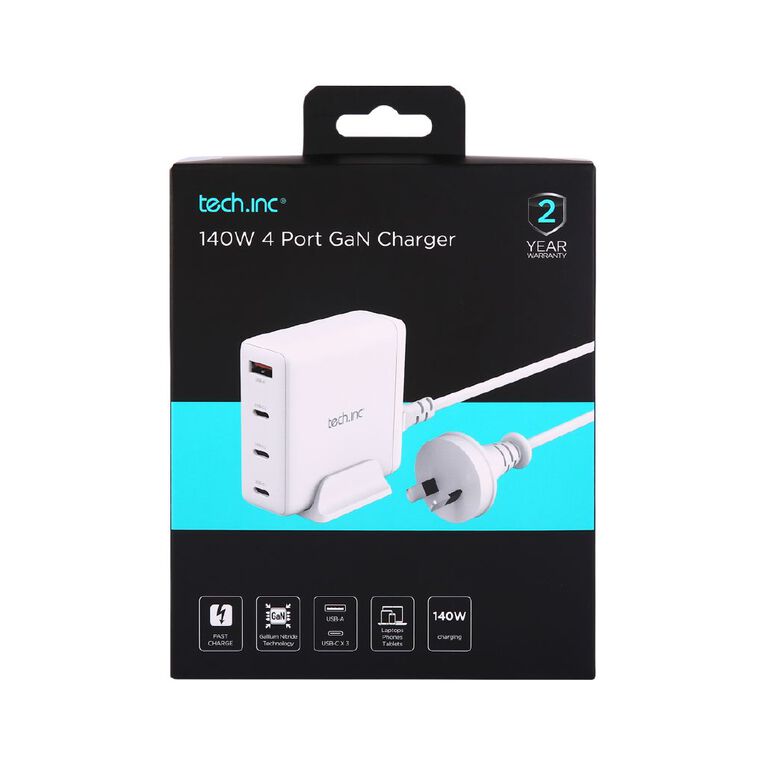 Tech.Inc 140W 3 Port USB C + USB A Gan Fast Charger TI054MB, , hi-res