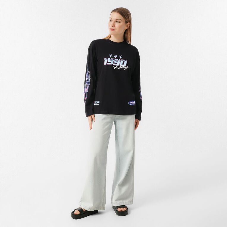 H&H Women's Long Sleeve Graphic Print Tee, Black, hi-res