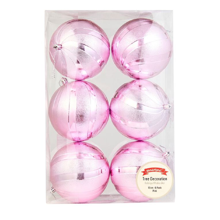 Wonderland Christmas Baubles 12cm Pink 6 Pack, , hi-res