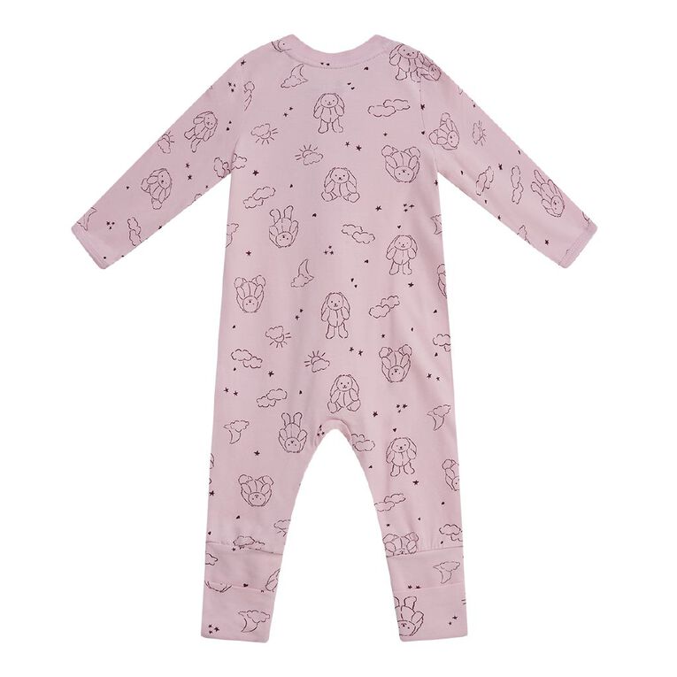 Young Original Babies' Zip-Thru Footless All-in-One, Pink Light BUNNY, hi-res