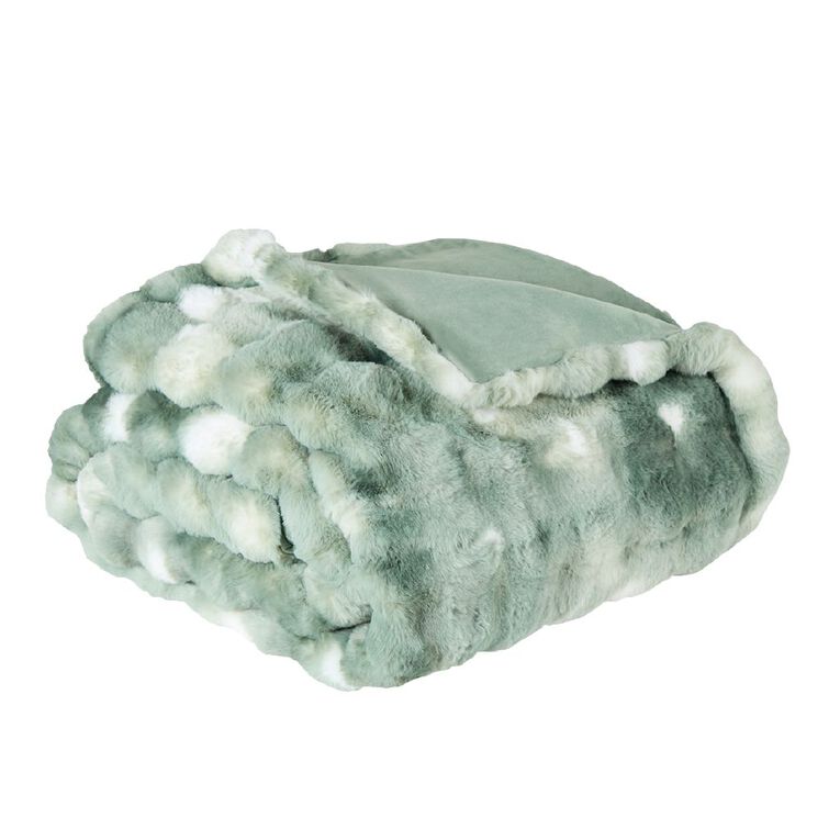 Maison d'Or Faux Fur Bubble Blanket Green Queen, , hi-res