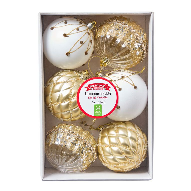 Wonderland Joyful Tidings Luxurious Christmas Baubles Assorted 6 Pack, , hi-res