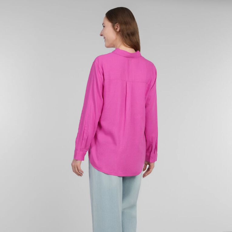 H&H Women's Long Sleeve Essential Linen Blend Shirt, Pink, hi-res