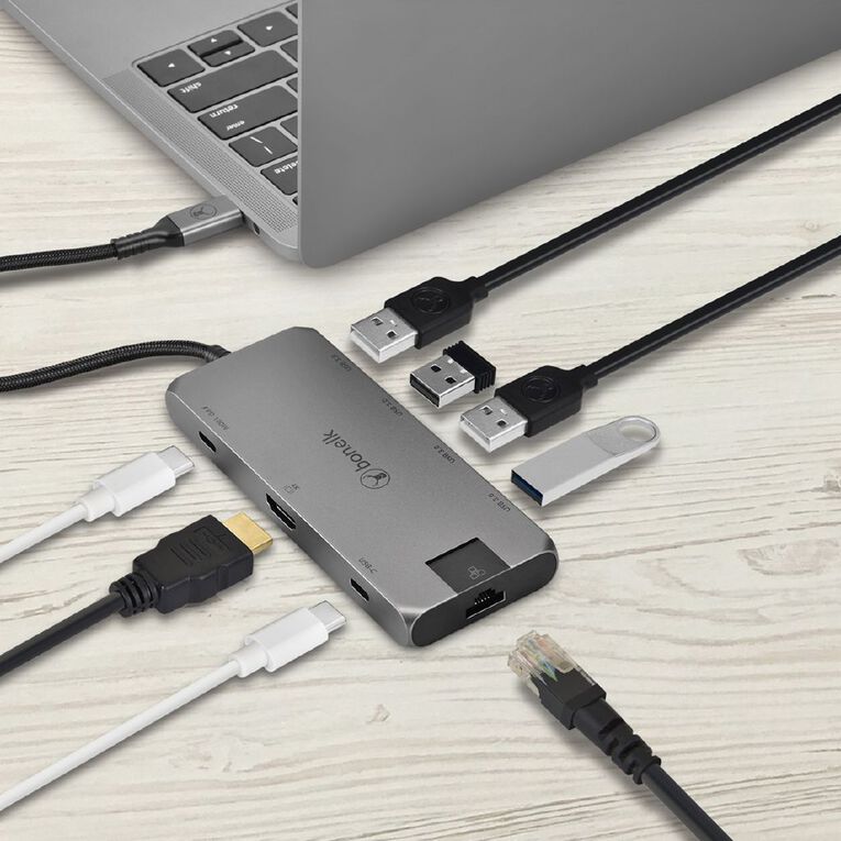 Bonelk Long Life USB C to 8 in 1 Multiport Hub Space Grey Grey, , hi-res