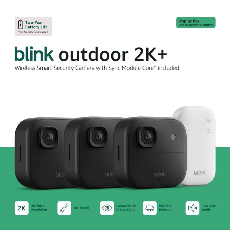 Blink Outdoor 2K+ With Sync Module Core 3 Pack Black, , hi-res