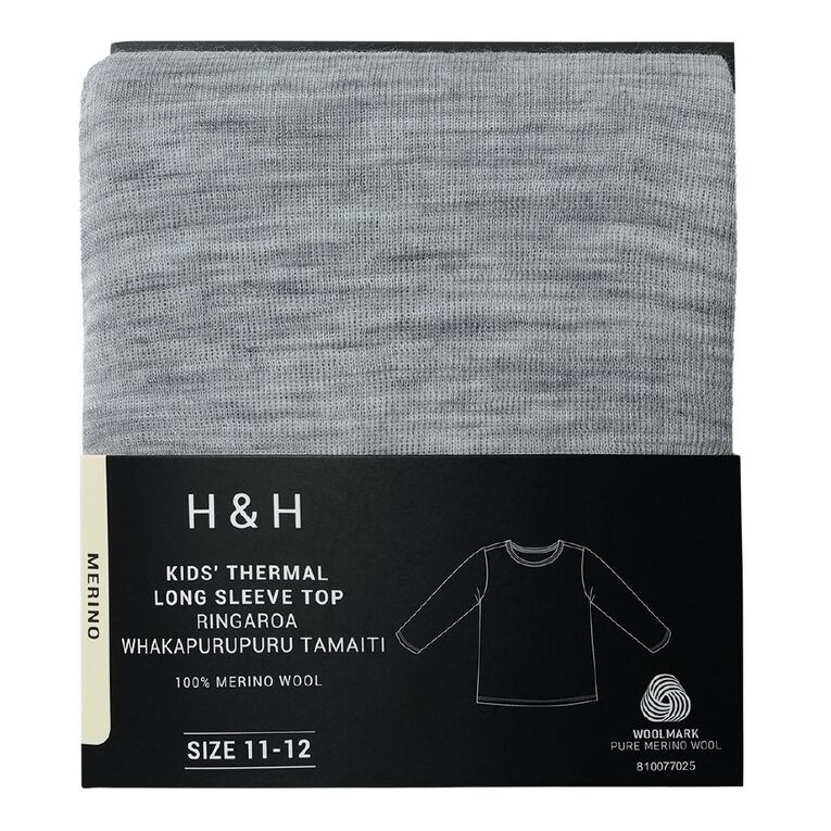 H&H Kids' Merino Thermal Long Sleeve Top, Grey Marle, hi-res