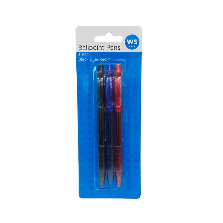 WS Ballpoint Pens Black Blue Red 3 Pack, , hi-res