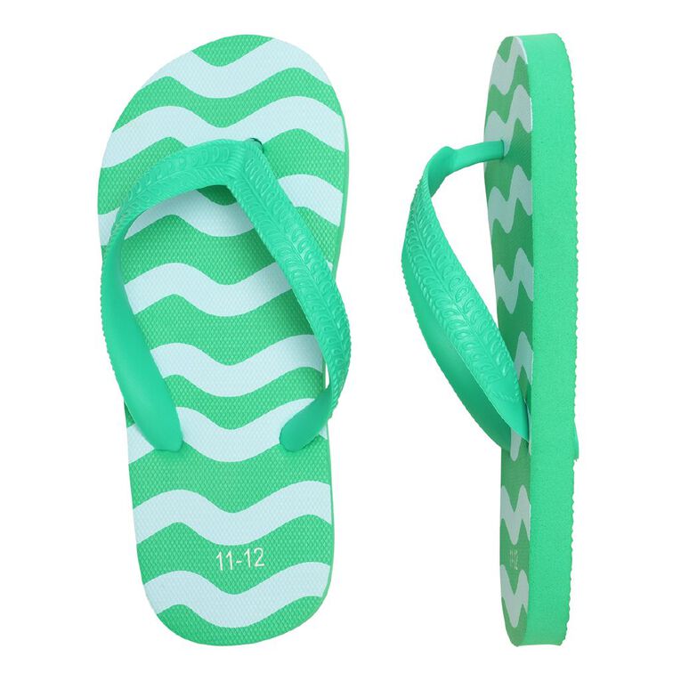 Young Original Senior Kids' Printed Jandals, Green, hi-res