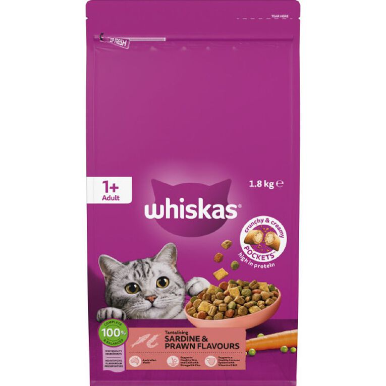 Whiskas Adult Dry Cat Food Sardine & Prawn Bag 1.8kg, , hi-res