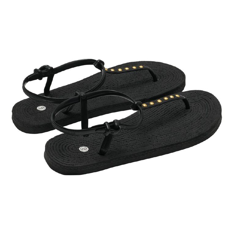 H&H Women's Giselle T-Bar Jandals, Black, hi-res