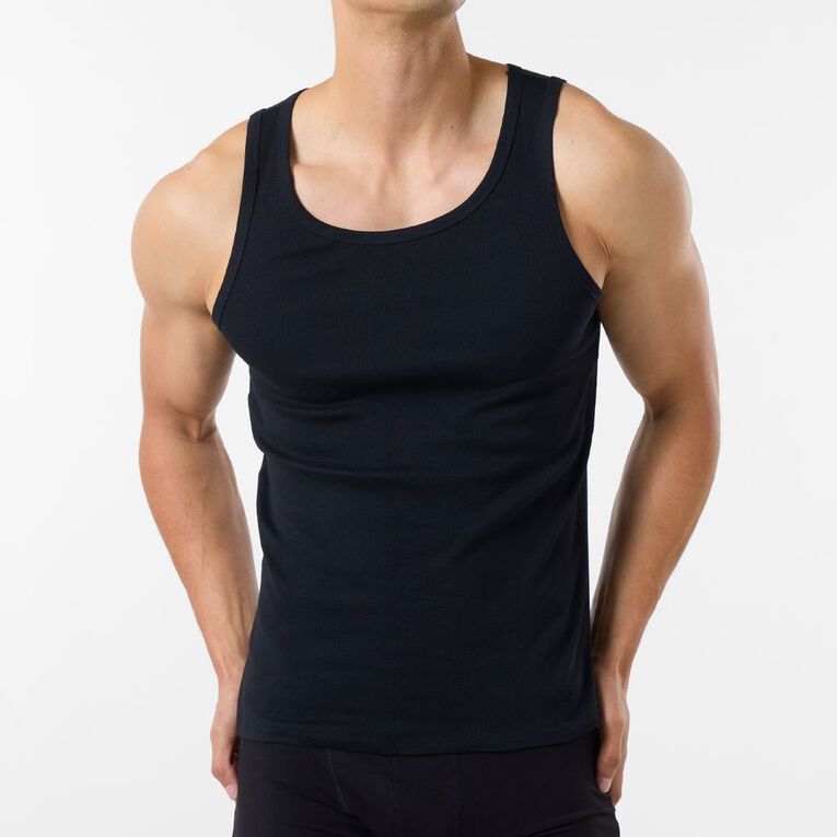 H&H Men's Singlet 2 Pack, Black, hi-res