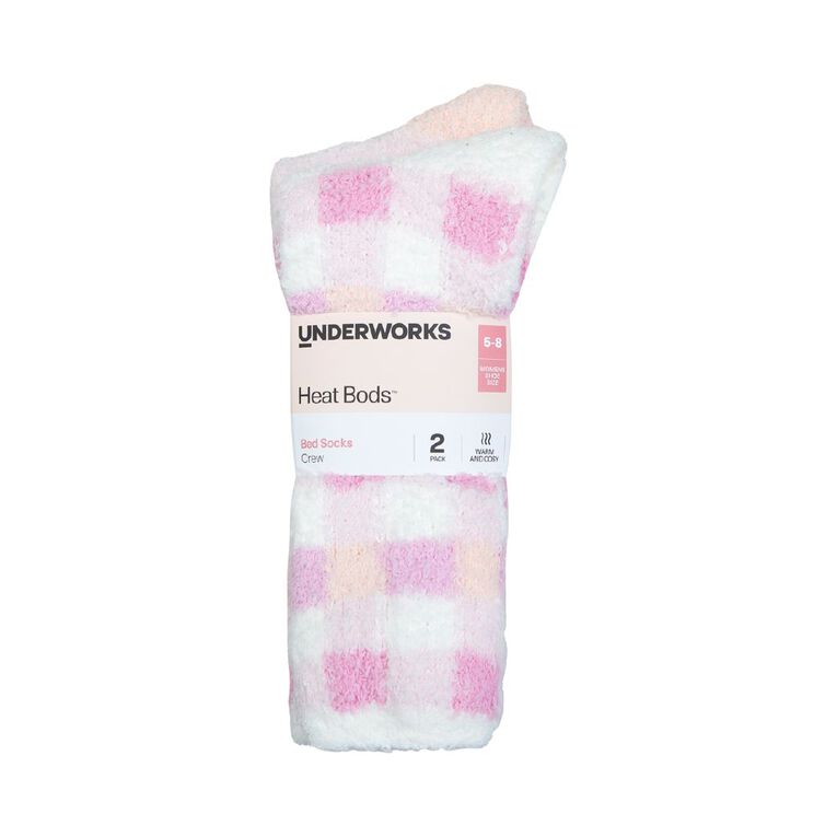 Underworks Women's Heat Bods Marshmallow Socks 2 Pack, Pink, hi-res