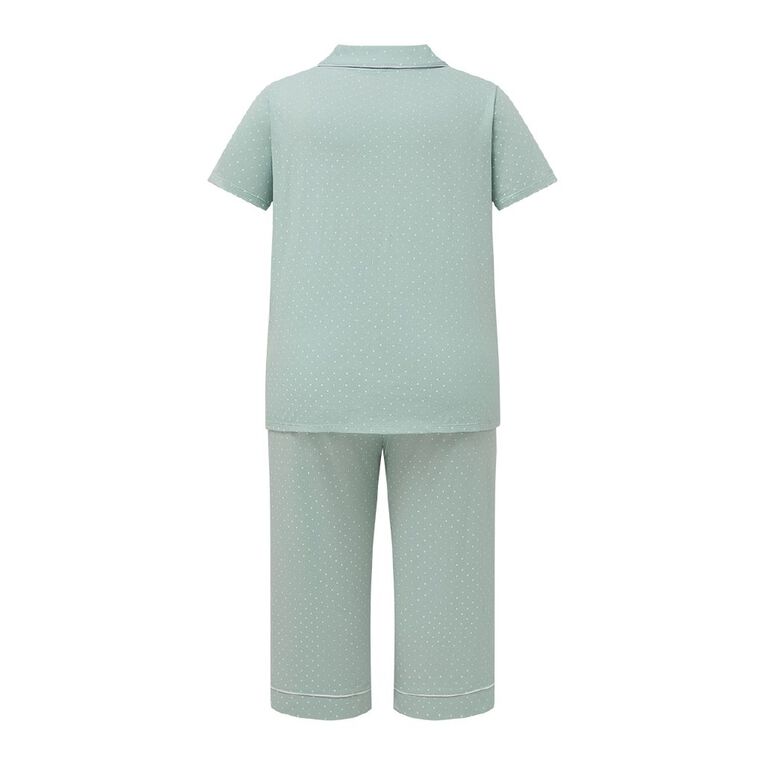 H&H Women's Plus Button Up Cropped Pyjama Set, Blue Light, hi-res
