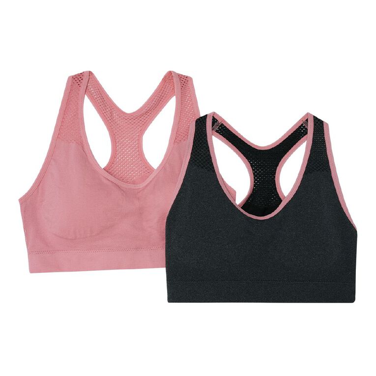 H&H Teen Seamfree Padded Racer Crop 2 Pack, Grey Dark, hi-res