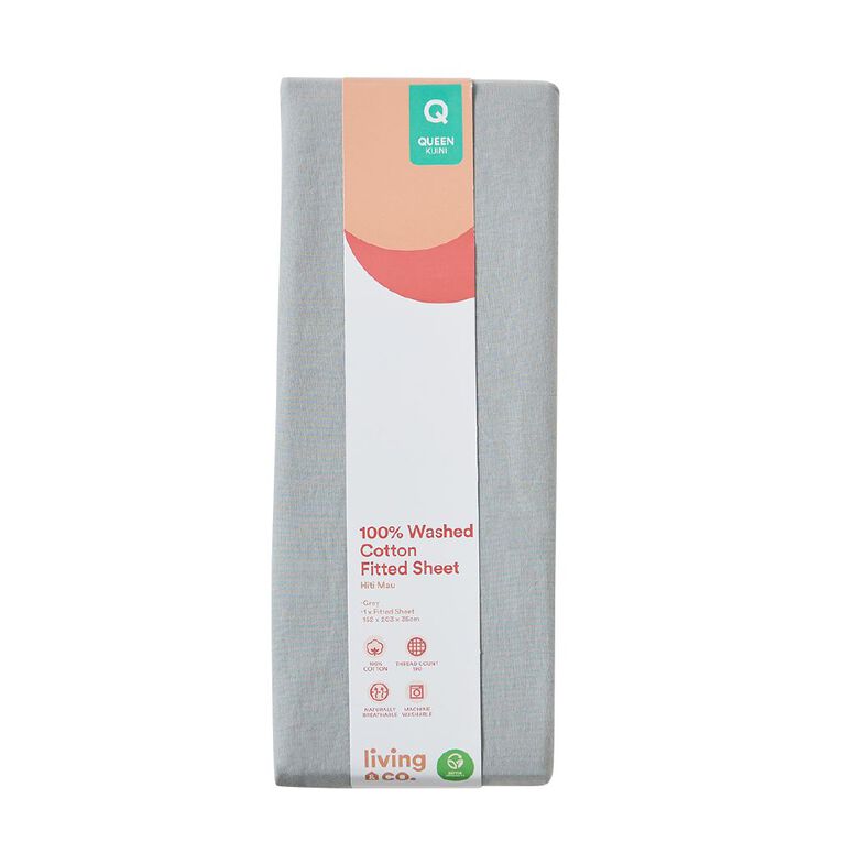 Living & Co Fitted Sheet Grey Single, Grey, hi-res