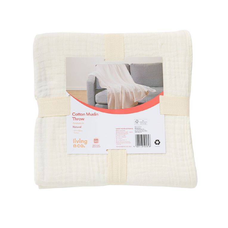 Living & Co Throw Muslin Natural 127cm x 152cm, , hi-res
