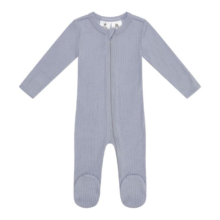 Young Original Babies' Merino Rib Zip Sleepsuit Blue Light The