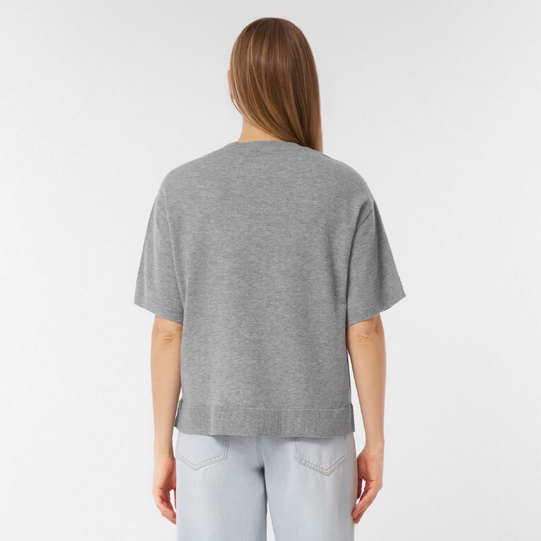 H&H Women's Short Sleeve Knit Tee, Grey Marle, hi-res