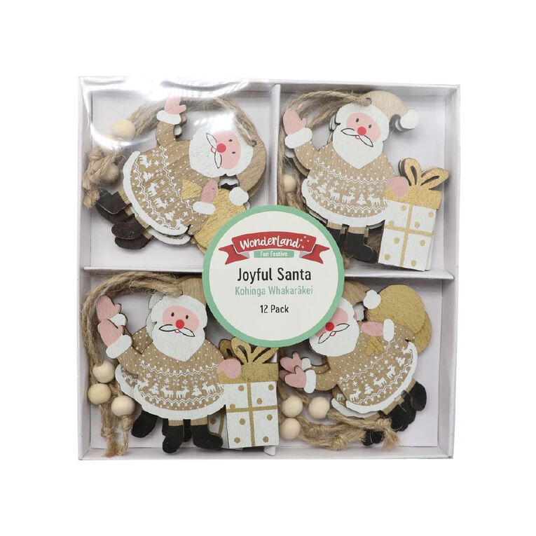 Wonderland Fun Festive Santa Christmas Tree Decorations Assorted 12 Pack, , hi-res