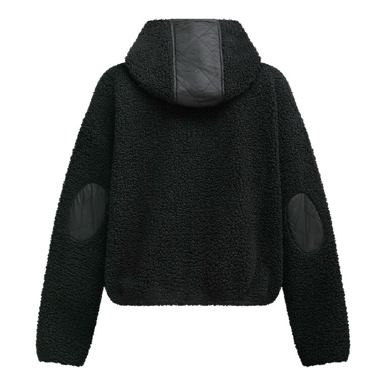 BRDRLESS Cleo ZIp-Thru Long Sleeve Teddy Fleece, Black, hi-res
