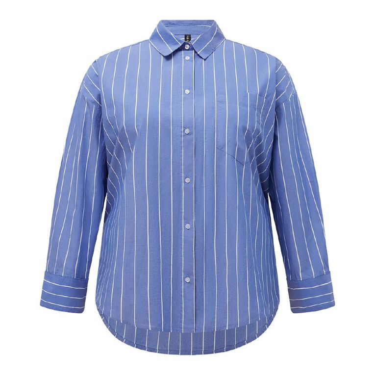 H&H Plus Women's Plus Everyday Cotton Shirt, Blue Mid, hi-res