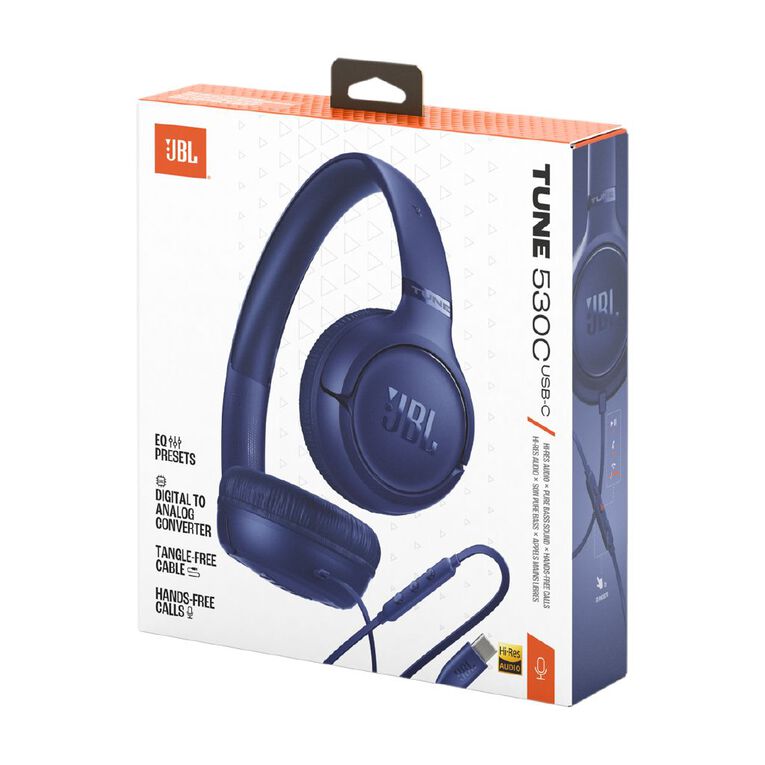 JBL JBL Tune 530 Wired USB-C On-Ear Headphones - Blue, , hi-res