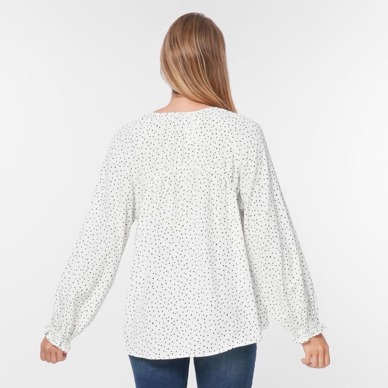 H&H Women's Long Sleeve Gather Detail Blouse, White/Black, hi-res