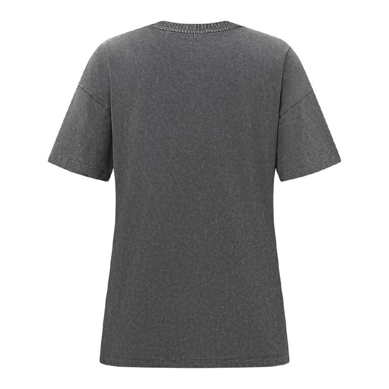 H&H Women's Short Sleeve Boyfriend Graphic Tee, Grey Dark EBONY, hi-res