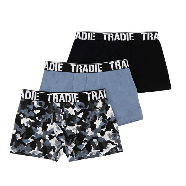 Tradie Men's Trunks 3 Pack, Black/Grey, hi-res