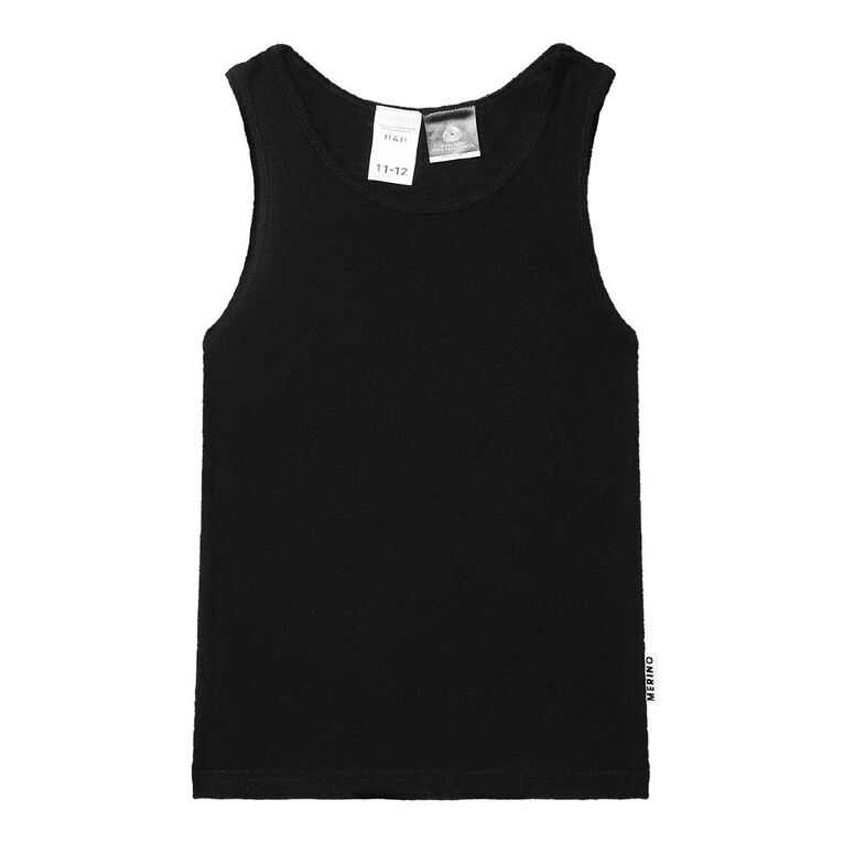 H&H Kids' Merino Thermal Singlet, Black, hi-res