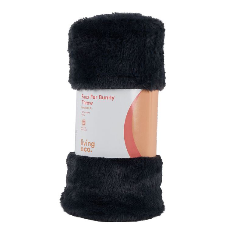 Living & Co Throw Faux Fur Bunny Navy 127cm x 152cm, , hi-res