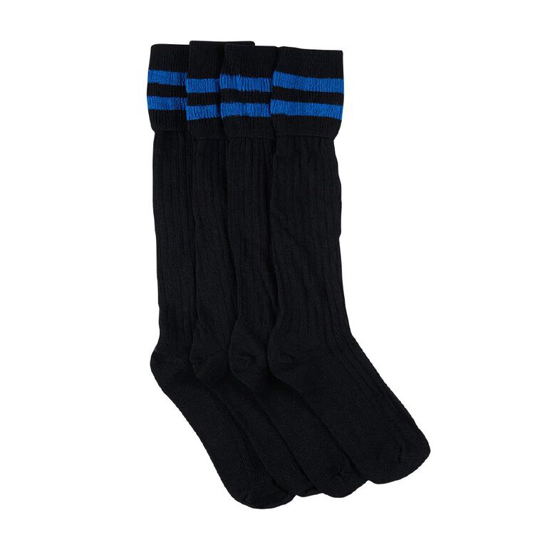 Schooltex Cotton Striped School Socks 2 Pack, Black/Blue, hi-res