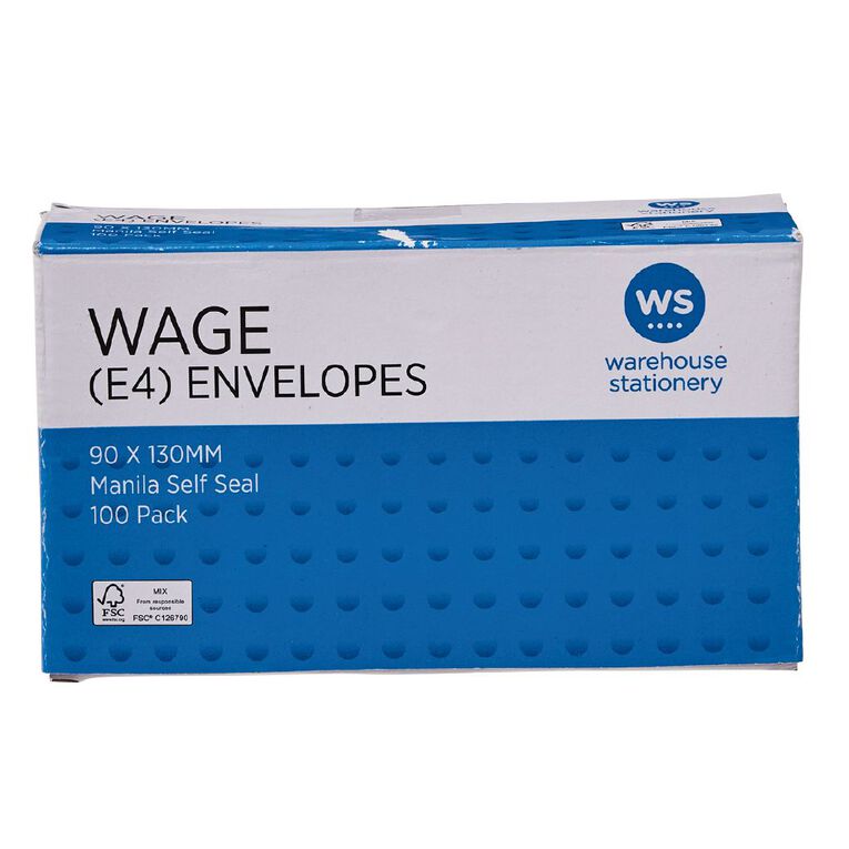 WS Envelope E4 Wage Self Seal 100 Pack, , hi-res
