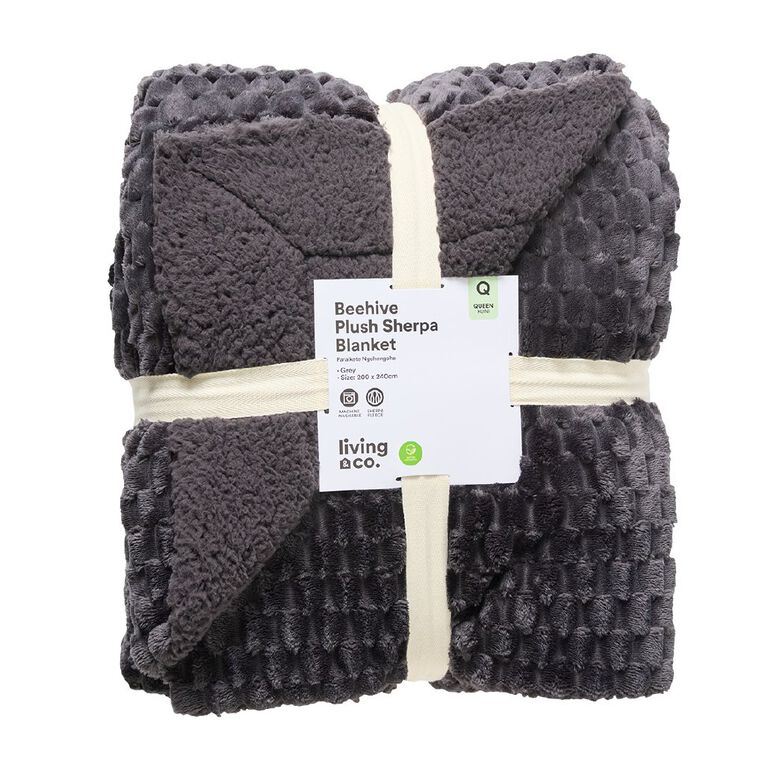 Living & Co Beehive Plush Sherpa Blanket Grey Queen, , hi-res