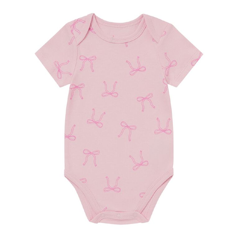 Young Original Babies' Short Sleeve Printed Bodysuit 3 Pack, Pink Light BOWS, hi-res