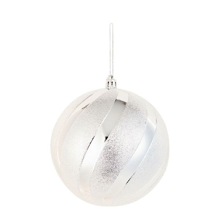 Wonderland Christmas Baubles 12cm Silver 6 Pack, , hi-res