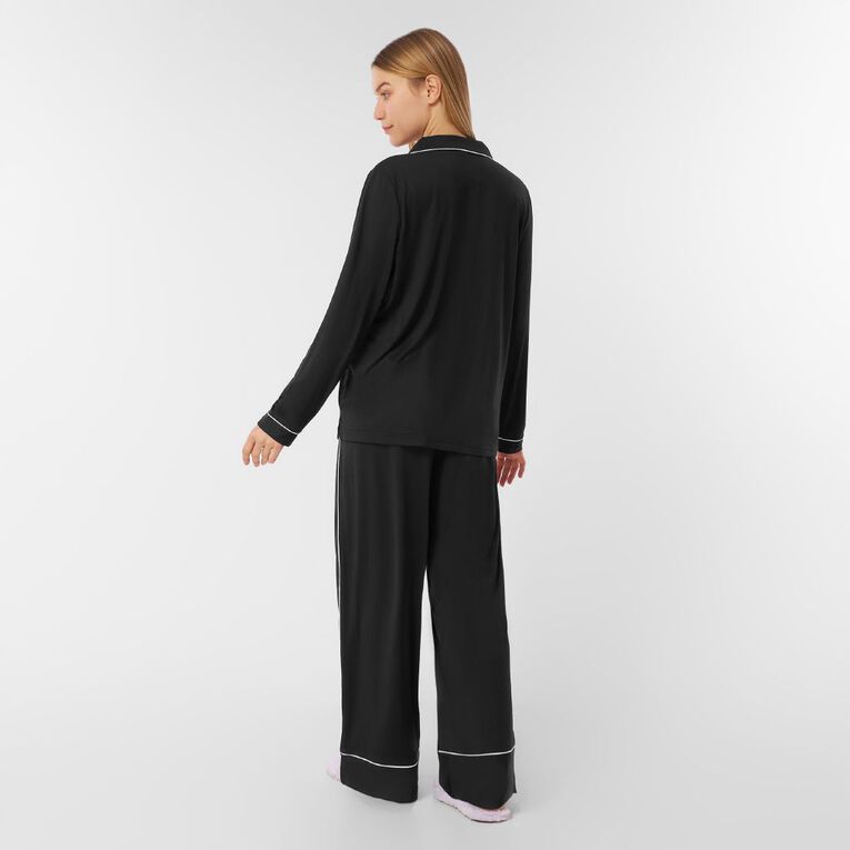 H&H Women's Comfy Button Up Pyjama Set, Black, hi-res