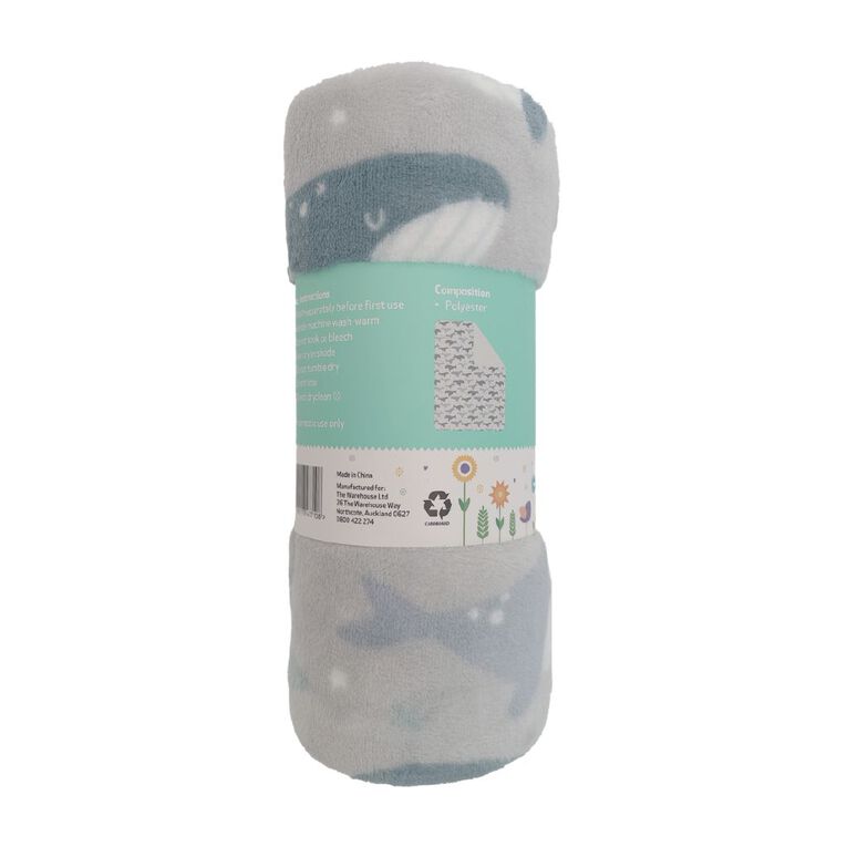 Babywise Coral Fleece Blanket 100cm x 75cm Whale, , hi-res