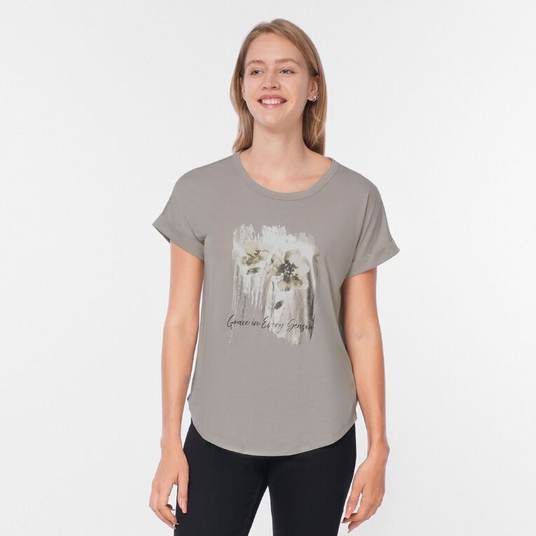 H&H Women's Short Sleeve Drape Viscose Tee, Brown Light, hi-res